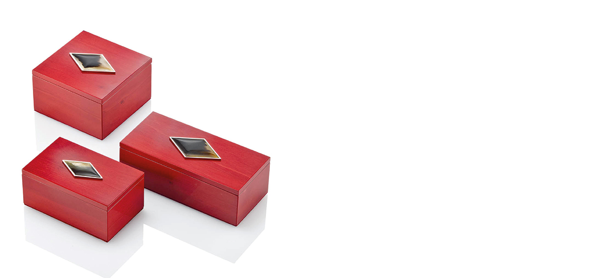 Like these red lacquer decorative boxes, the homeware collections at Decorator’s Notebook have an artisanal connection. 