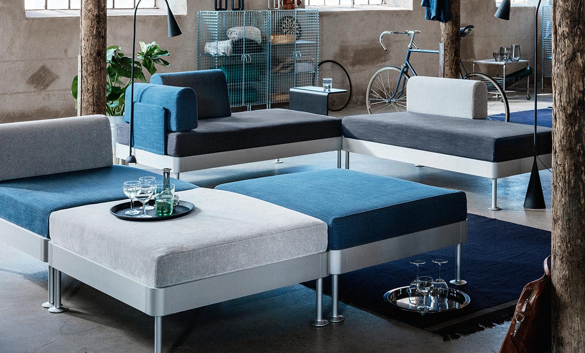 Inspired by the design of the iPhone, the DELAKTIG sofa can be configured in myriad ways to suit many different spaces.