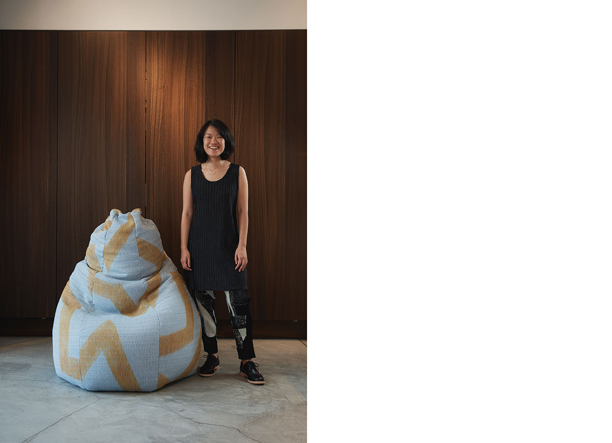 With a focus on materials, fabrication, and the experience of the physical object, Tiffany believes in creating relevant discourse on new technologies for the future. She is seen here with her winning design for the 50th anniversary of the Sacco bean bag. 
