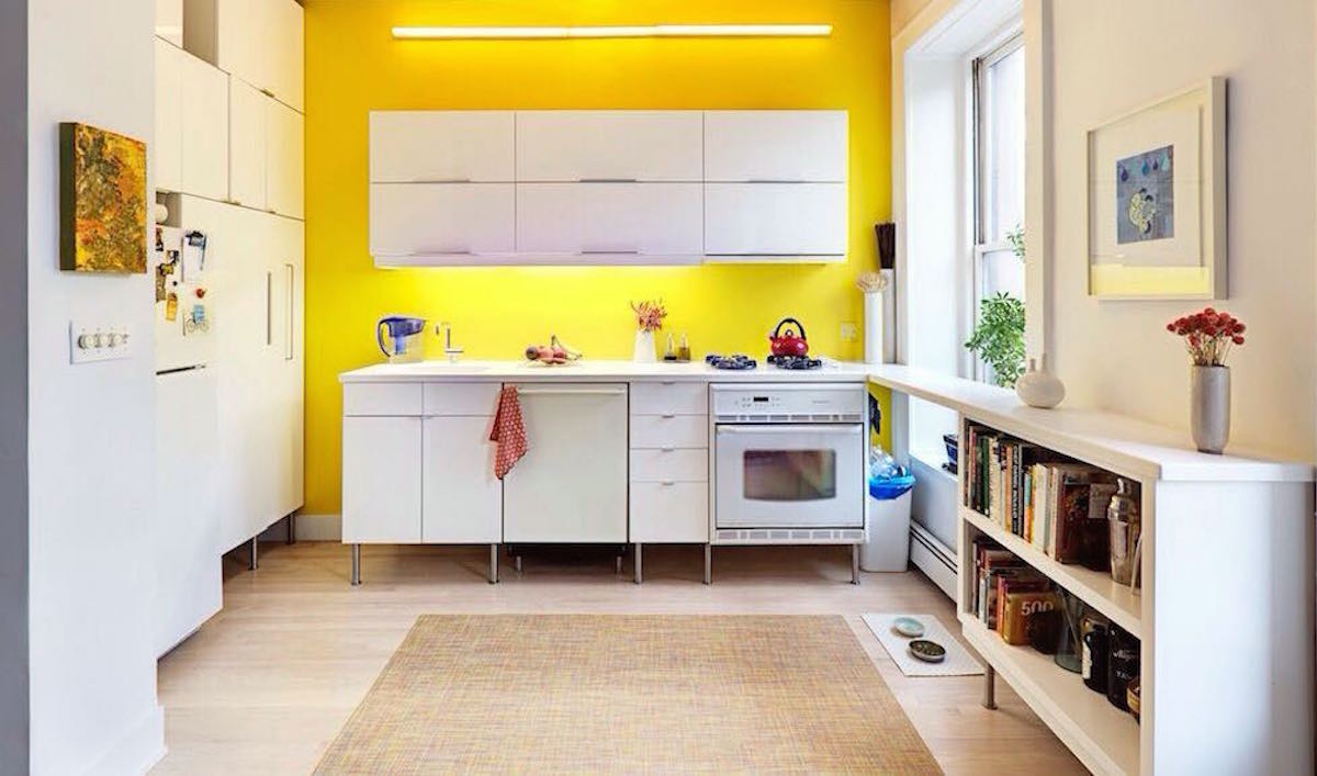 Squareroom-berger-yellow-feature-wall-paint-kitchen-living-area
