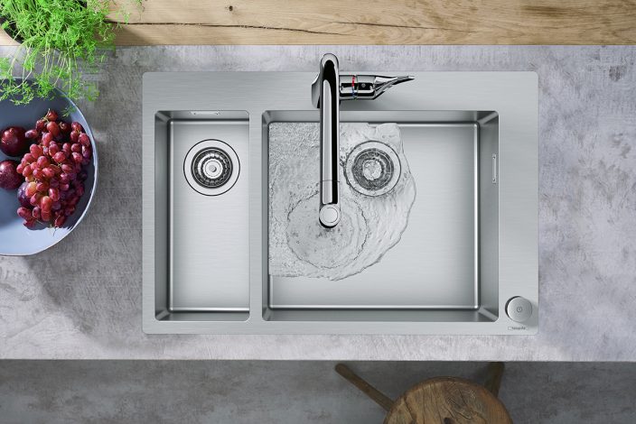 SquareRooms Hansgrohe Stainless Steel Sink 1 704x470 