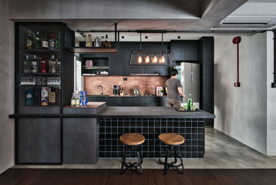 ethereall kitchen black industrial edgy bar