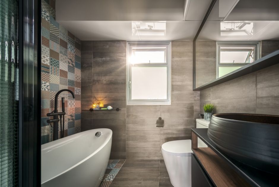 squarerooms ethereall master bathroom warm tones bathtub warm cream minimalist
