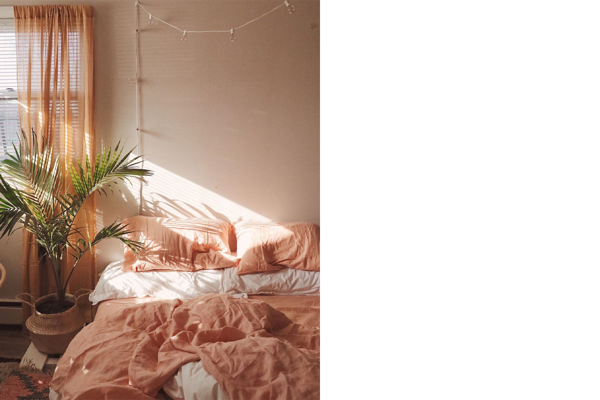 squarerooms-celeste.escarcega-bedroom-decor-pink-bed-sheets-plant-goals-aesthetic-pretty-cute