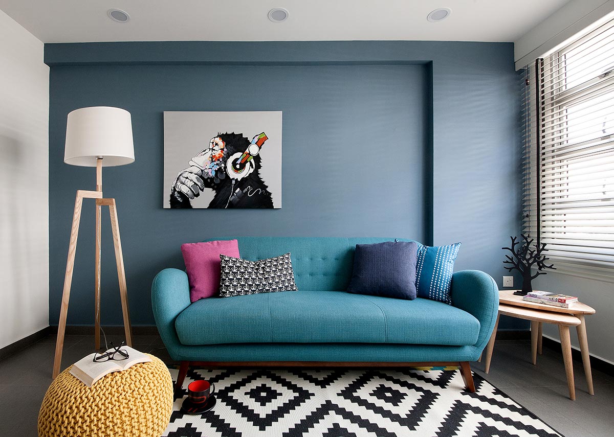 SquareRooms-brim-design-singapore-interior-living-room-bright-blue-couch-wall-artsy-quirky-room