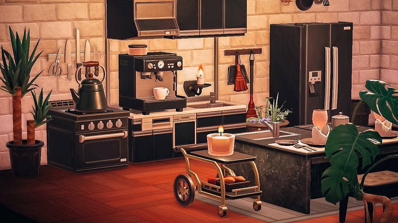 squarerooms animal crossing contemporary industrial kitchen inspo
