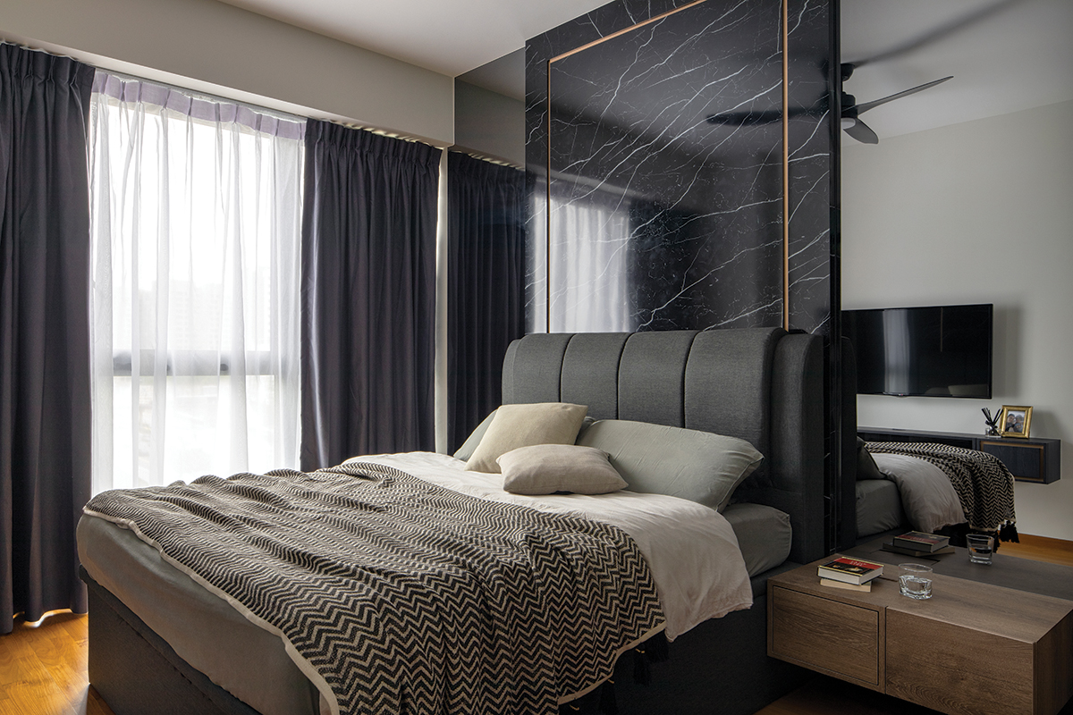 squarerooms versaform luxurious dark timeless condo unit renovation bedroom