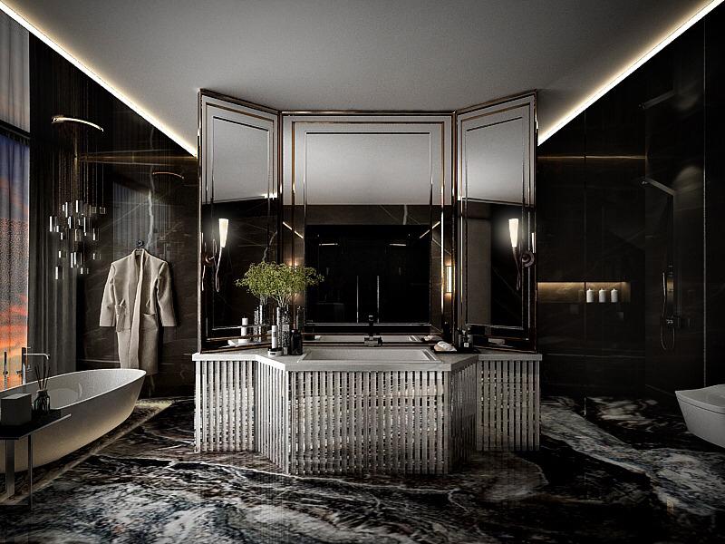 squarerooms singapore carpentry black dark luxury spa bathroom home