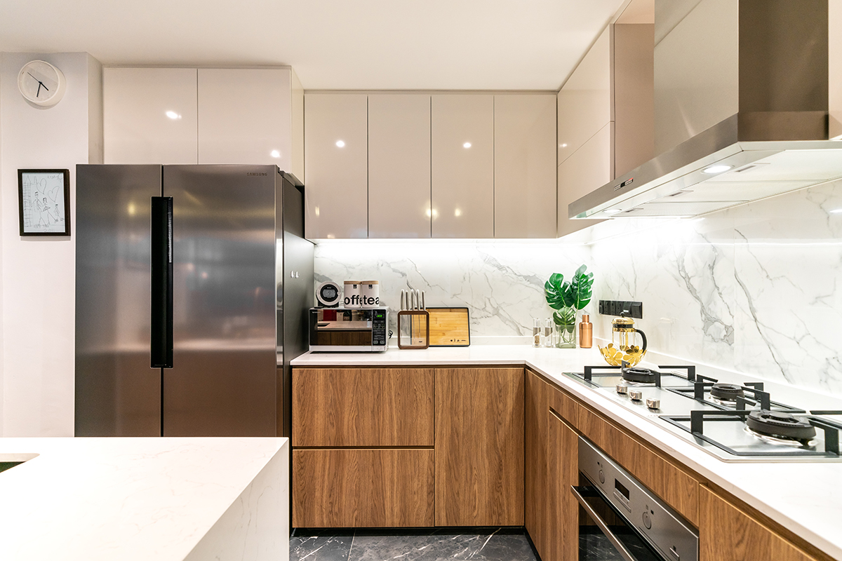 squarerooms fineline design home renovation condo unit eclectic style bright minimalist kitchen wood marble