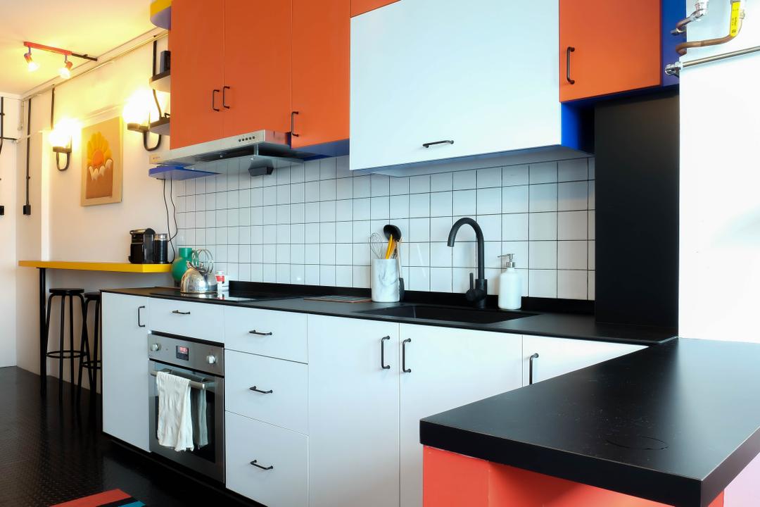 squarerooms fifth avenue interior orange light blue kitchen design