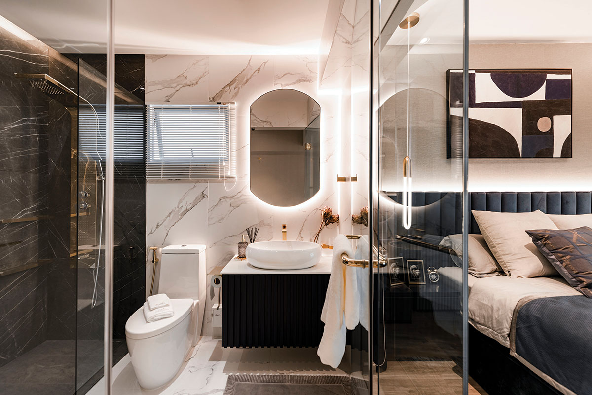squarerooms open concept bathroom bedroom combo mr shopper studio