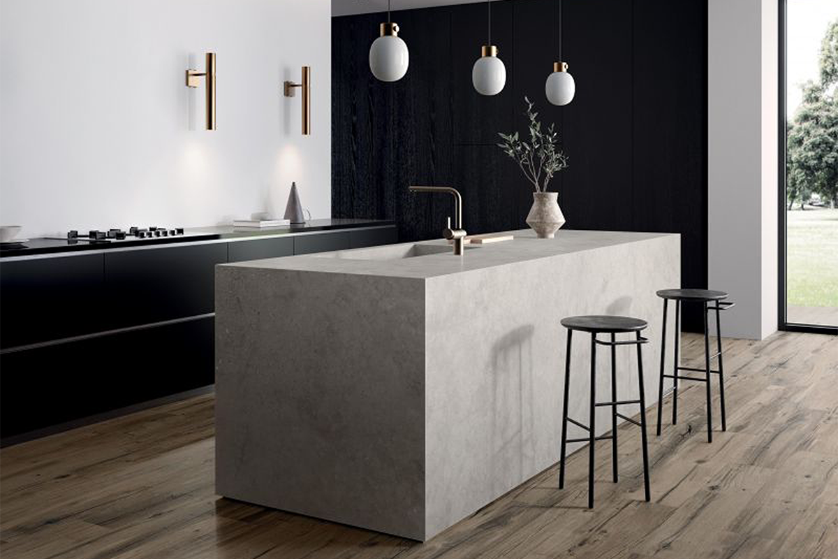 squarerooms minimalist modern kitchen design white quartz island wooden floor tiles hafary nordik wood