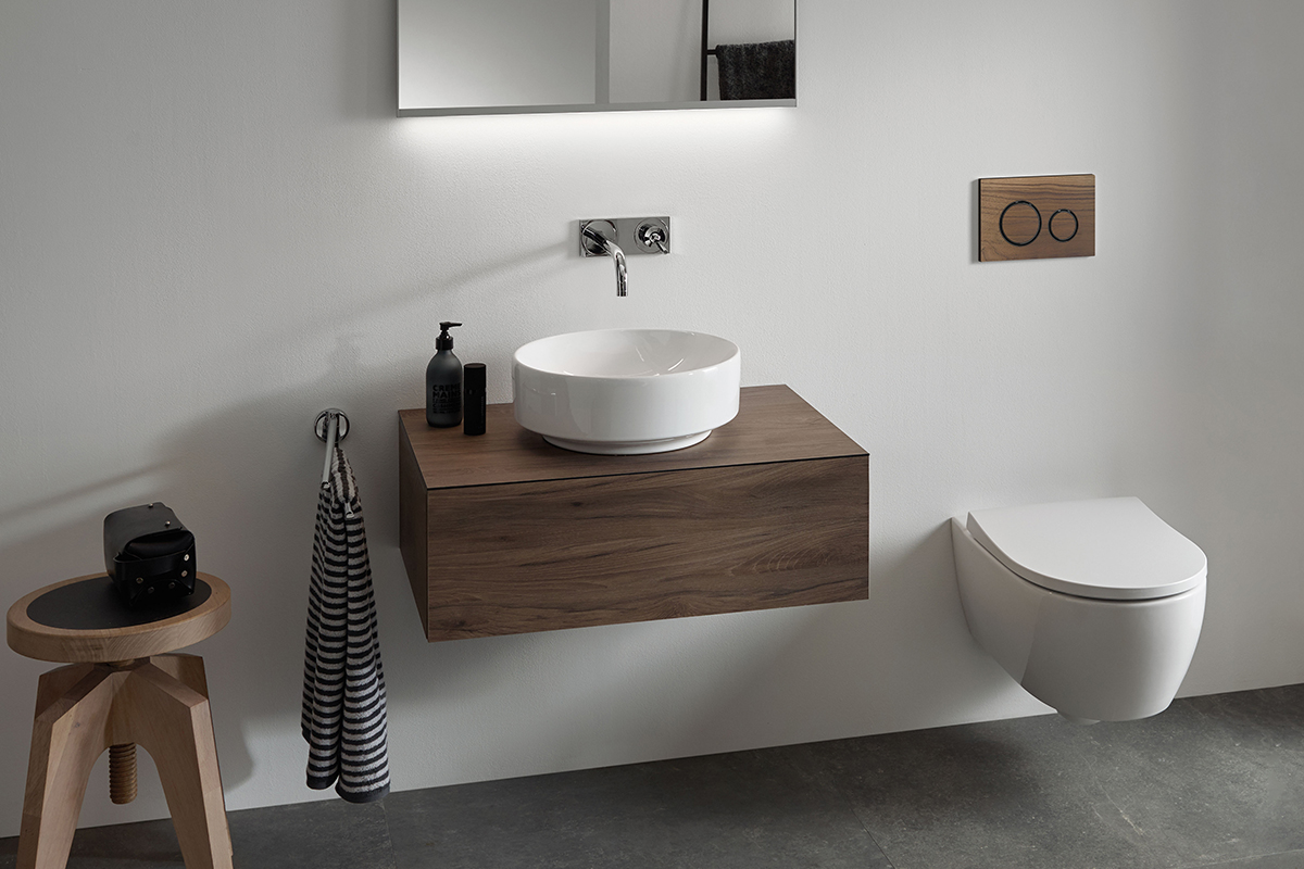 squarerooms bathroom geberit toilet white grey monochromatic minimalist home interiors sink vanity washbasin