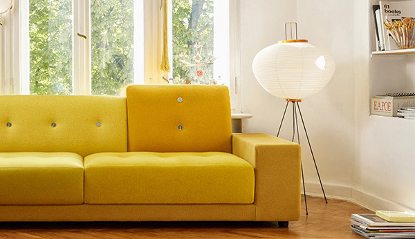 squarerooms Akari 10A floor lamp finnish design shop vitra yellow couch light living room designer iconic colourful bamboo japanese Isamu Noguchi