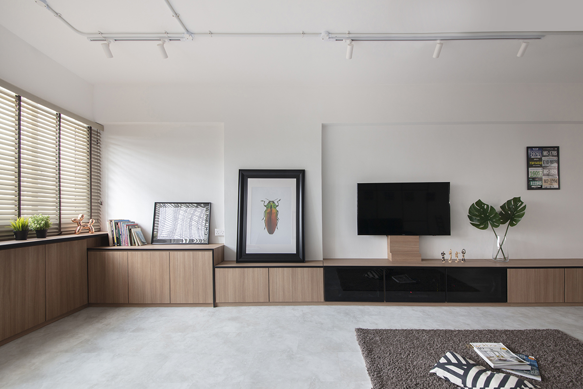 squarerooms the safe haven interiors hdb flat resale 4 room minimalist living room tv console wood