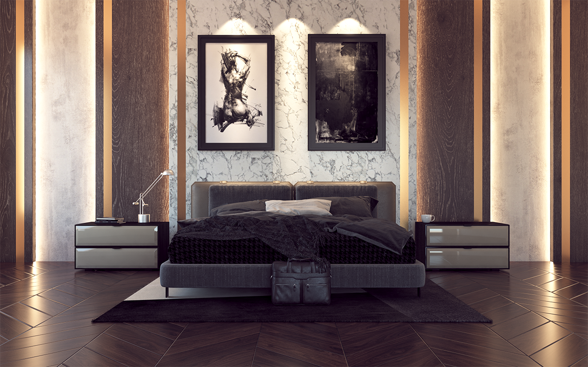 squarerooms arova boxx laminates high pressure avant garde surfaces bedroom luxury dark rich deep opulent wood brown black white monochromatic