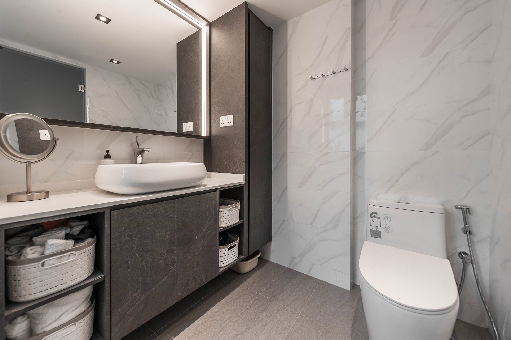squarerooms renozone condo condominium renovation home interior design bathroom toilet monochromatic grey white