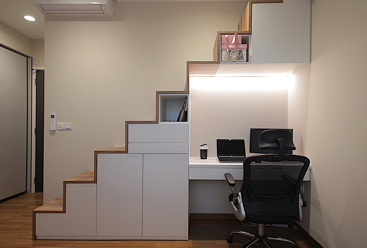 squarerooms vvid elements interior design home renovation designer local singapore minimalist desk home office study area staircase shelf nook