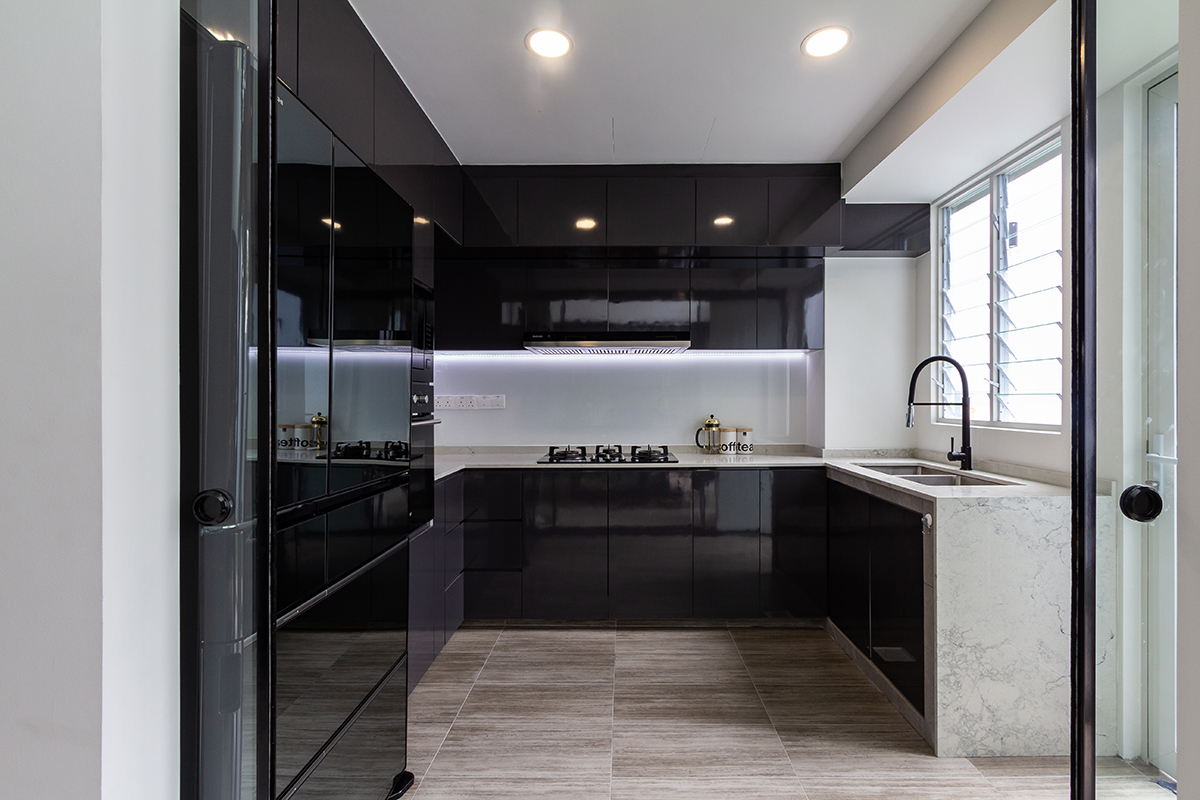 squarerooms fineline design luxury monochromatic landed house home renovation interior singapore luxe luxurious kitchen black white marble