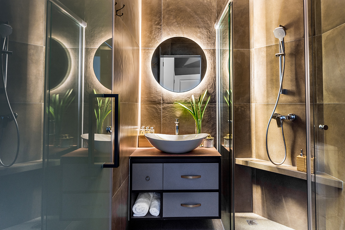 squarerooms distinctidentity home condo renovation minimalist modern chic monochromatic light bathroom toilet shower mirror