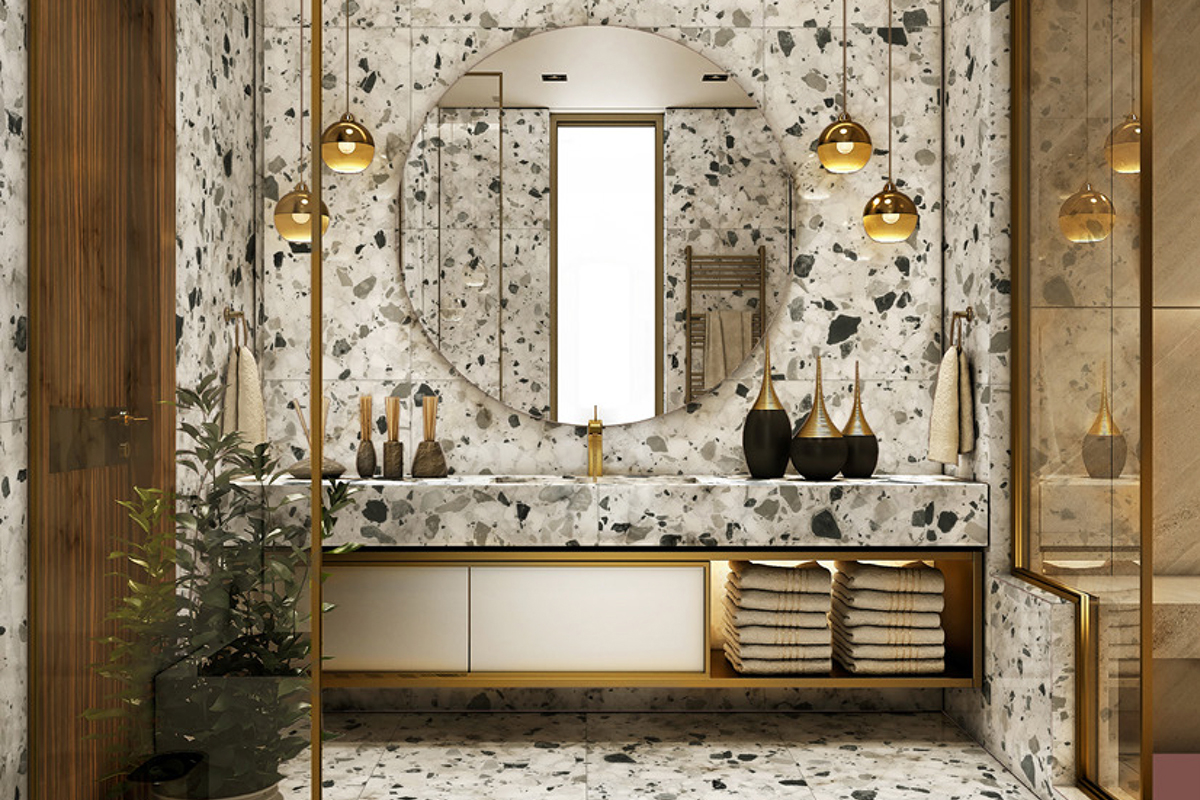 squarerooms soon bee huat sbh aegean tiles terrazzo large bathroom luxury gold white black mirror
