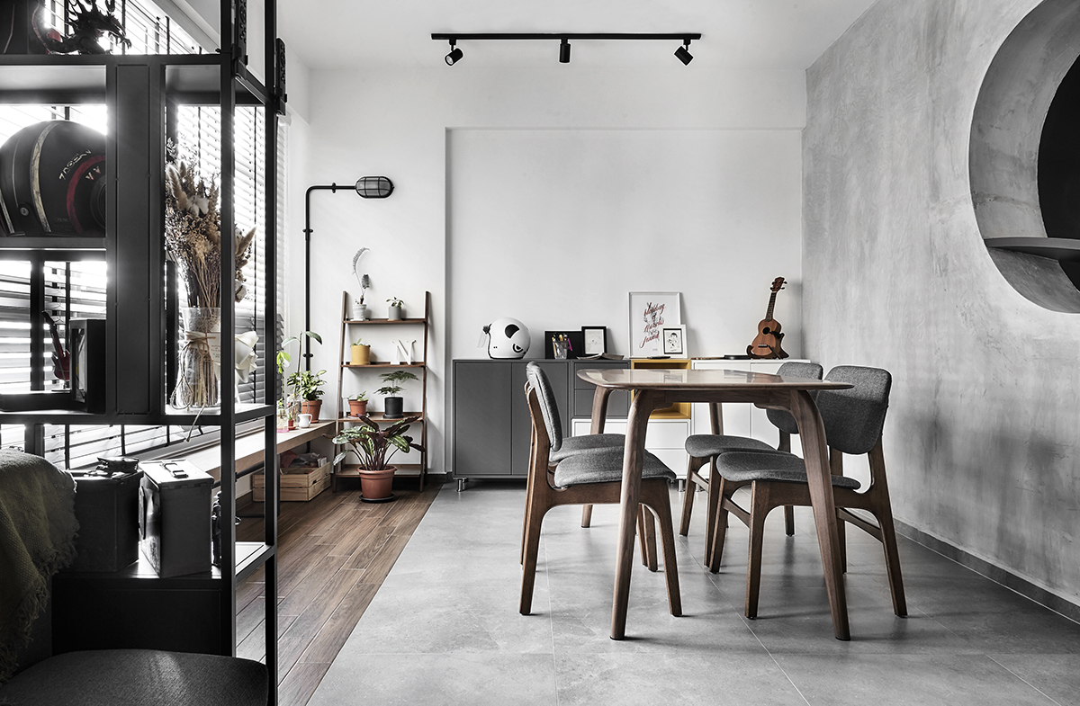 squarerooms blend by imc interior home design renovation makeover 4 room bto hdb flat minimalist dark grey wood dining area room