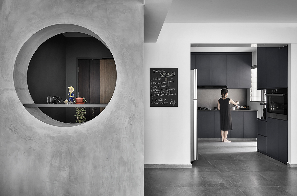 squarerooms blend by imc interior home design renovation makeover 4 room bto hdb flat minimalist dark grey feature wall hole entrance kitchen