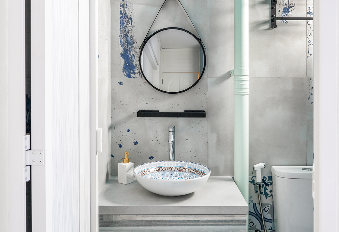 squarerooms salt studio budget home renovation 40k resale hdb flat interior design bathroom tiles white blue