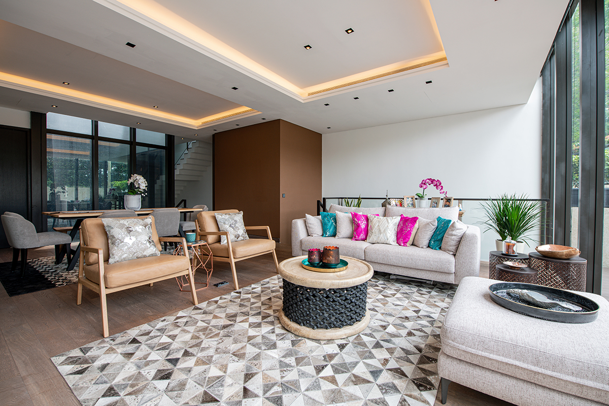squarerooms cinnamon room maximalism soft furnishings bold colourful living room sofa rug