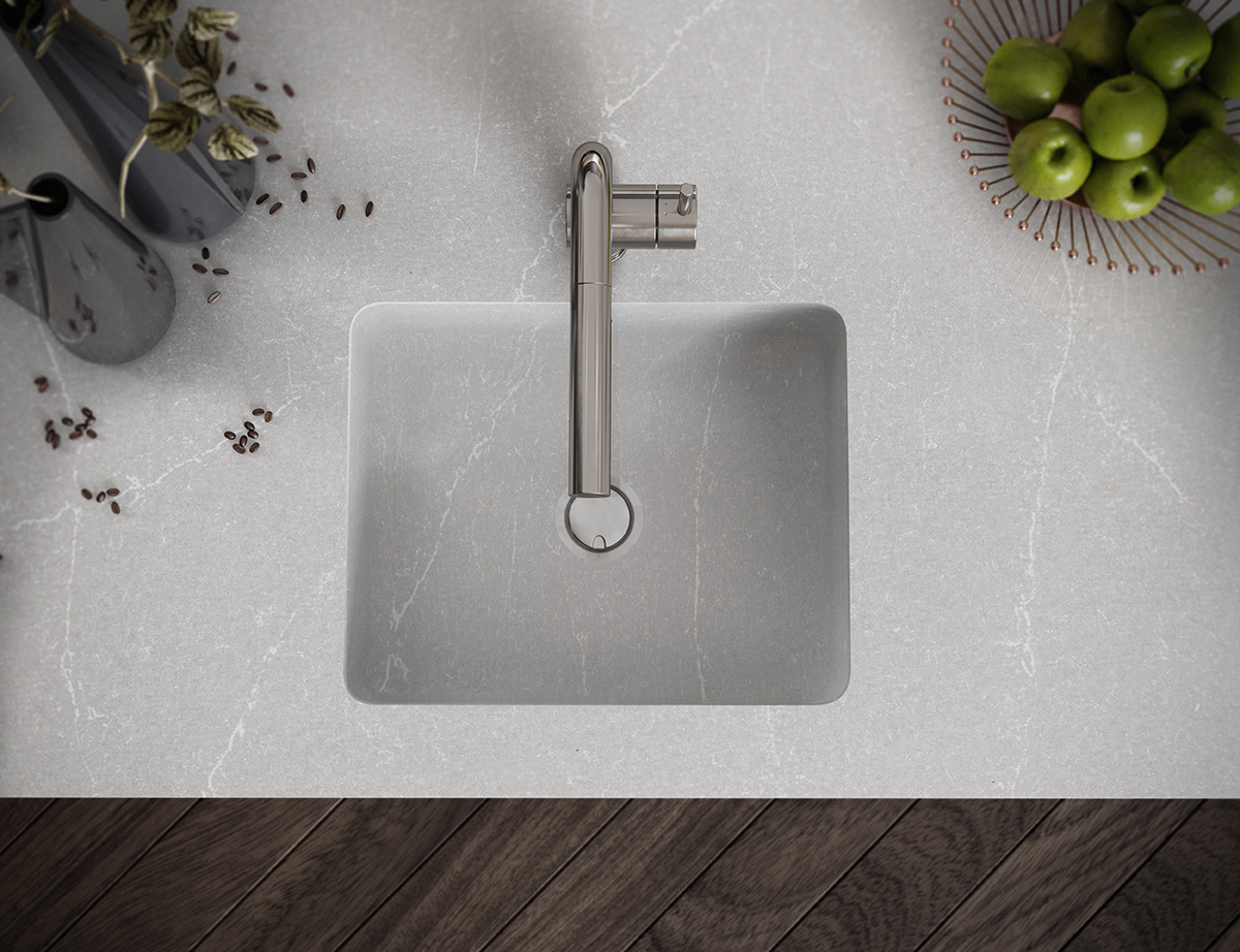 squarerooms cosentino integrity q sink quartz surface white grey minimalist desert style look
