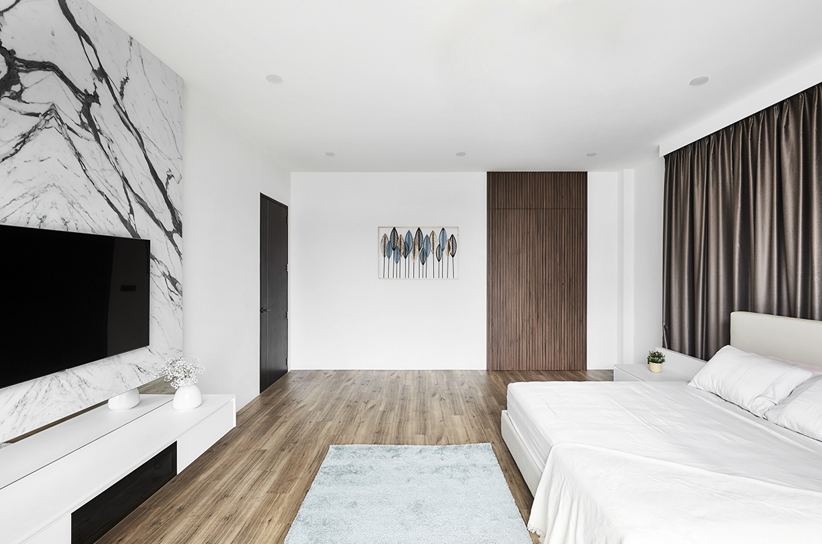 squarerooms notion of w home renovation landed house luxury monochromatic minimalist design black and white grand opulent big property Bedroom wood
