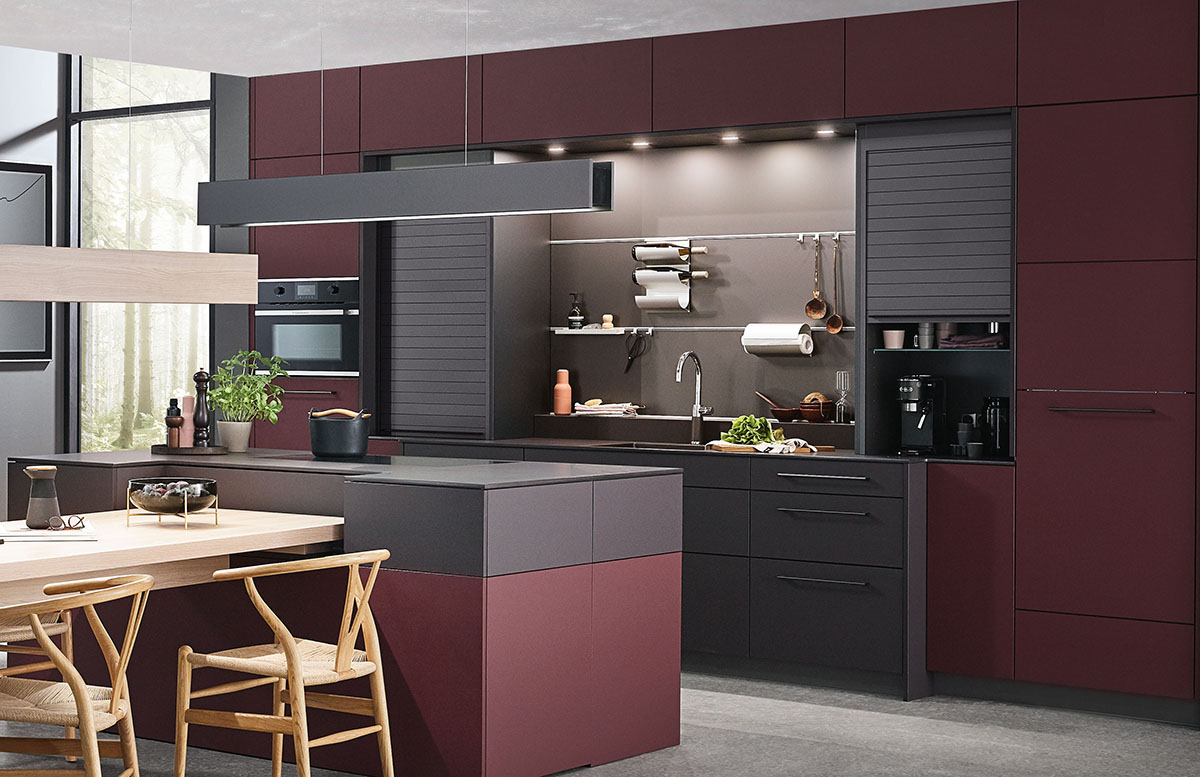 squarerooms rehau laminates kitchen surfaces modern design red black island contemporary dark