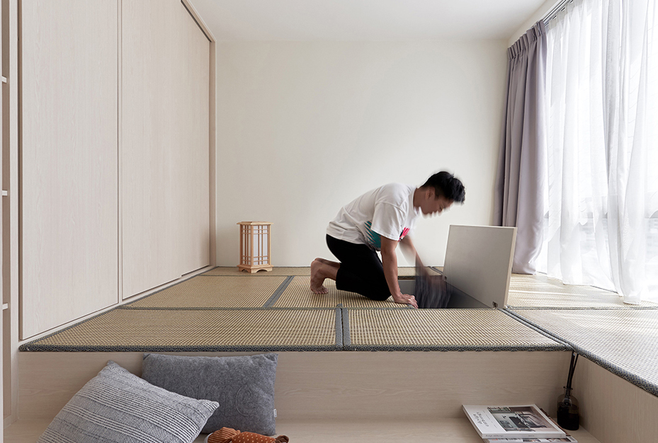 squarerooms happe design atelier japandi home renovation makeover storage space platform living room bedroom floor tatami