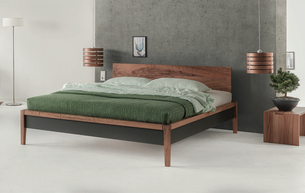 squarerooms dormiente solid wood bed frame base green sheets blanket duvet pillows bedroom