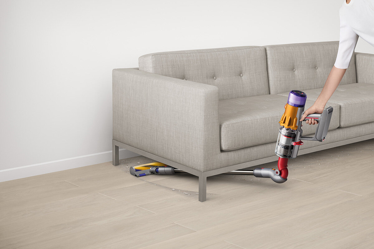 squarerooms dyson v12 detect slim total clean vacuum new launch release appliance cleaning device sofa bend down flexible manoeuvre fold under sofa