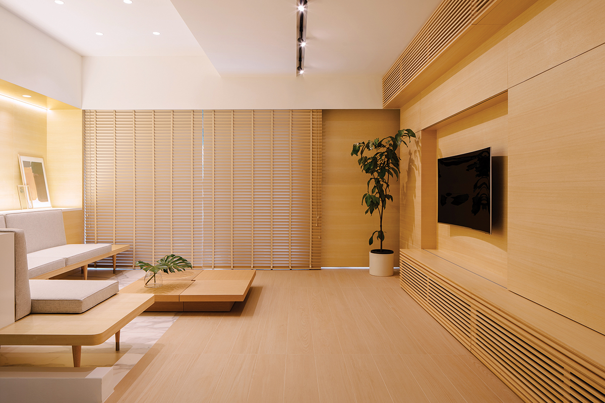 squarerooms Monocot Studio living room area wood orange low lying furnishings japandi japanese home interior style