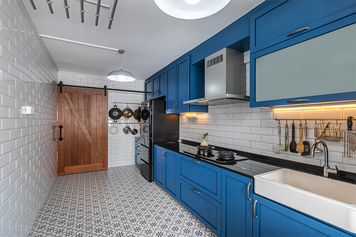 squarerooms renozone home renovation interior design makeover 4 room hdb bto flat eclectic retro vintage style jurong west blue kitchen cabinets pattern floor tiles