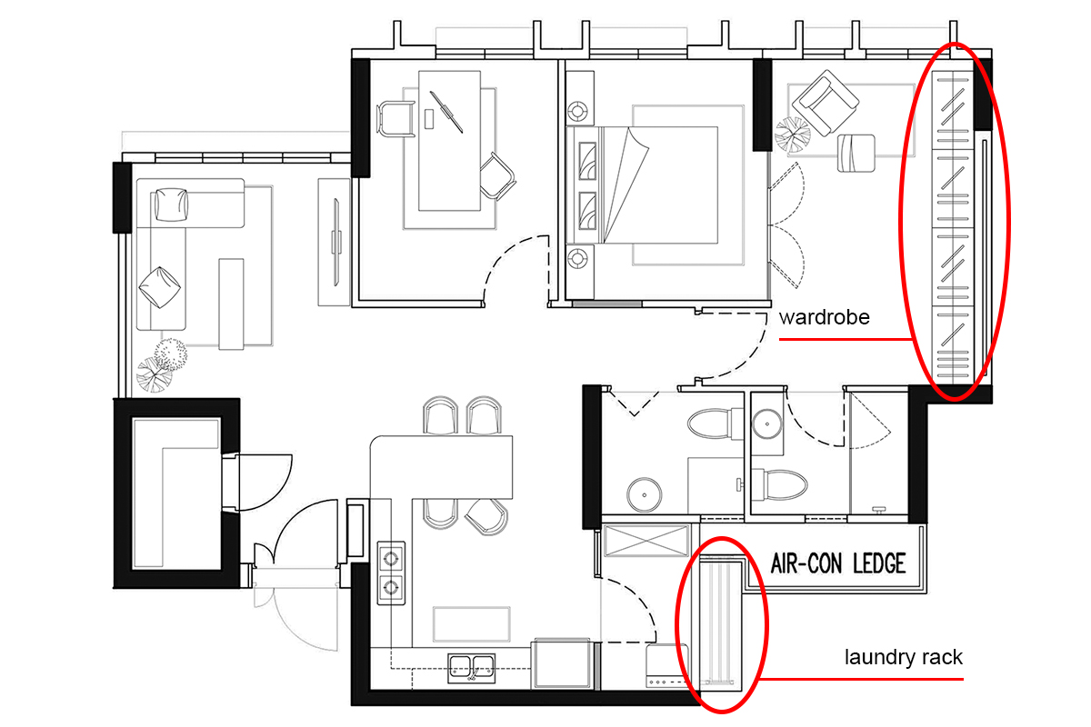 squarerooms authors in style home hdb bto 4 room flat floorplan laundry rack wardrobe furniture