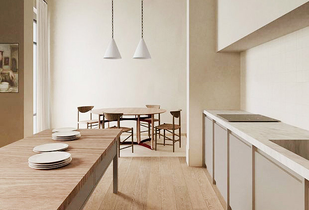 squarerooms Burondo desert neutral aesthetic dining room kitchen open space wood