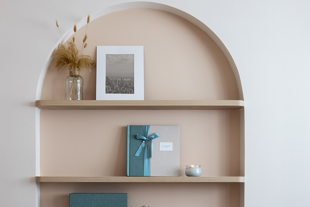squarerooms abcd home renovation 4 room hdb flat scandi cosy cute pastel pink design makeover shelf storage rounded curved niche