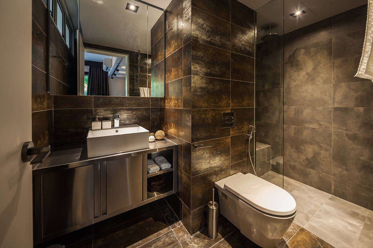 squarerooms richfield integrated singapore home renovation condominium unit contemporary modern design style makeover bathroom dark grey