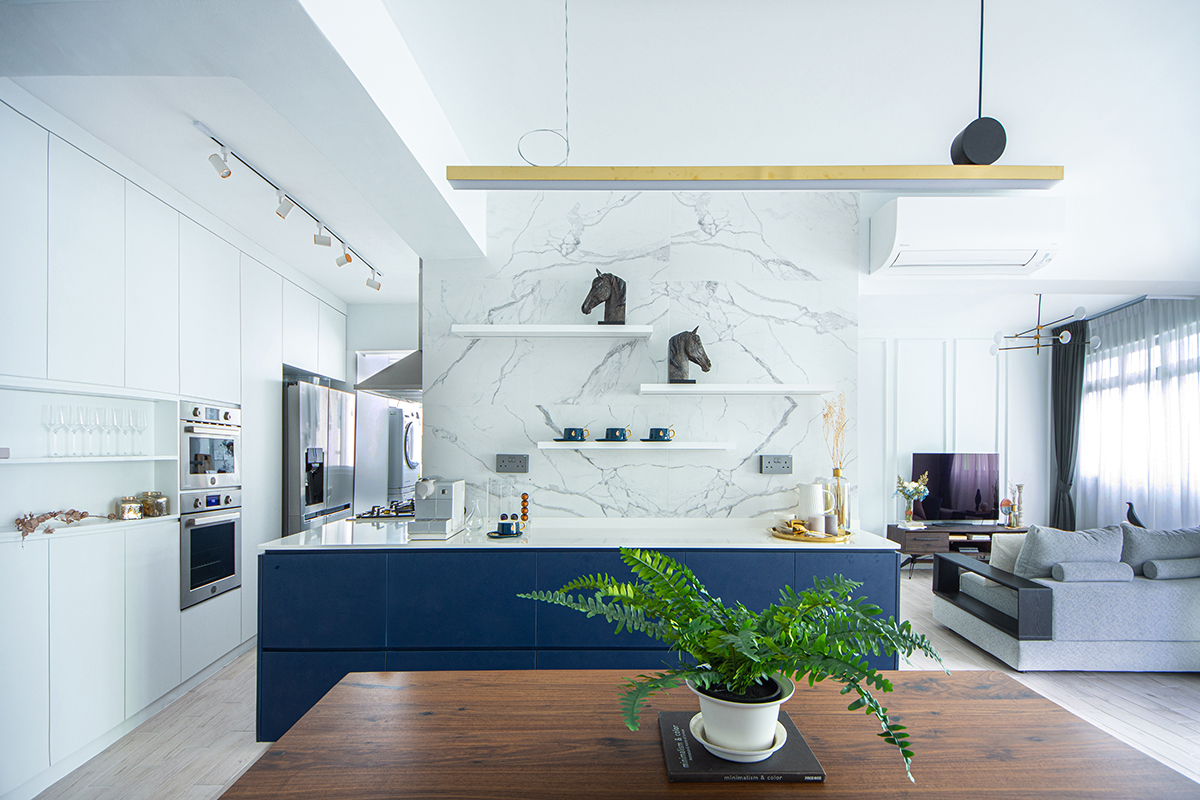 squarerooms distinctidentity blue white kitchen open space concept design