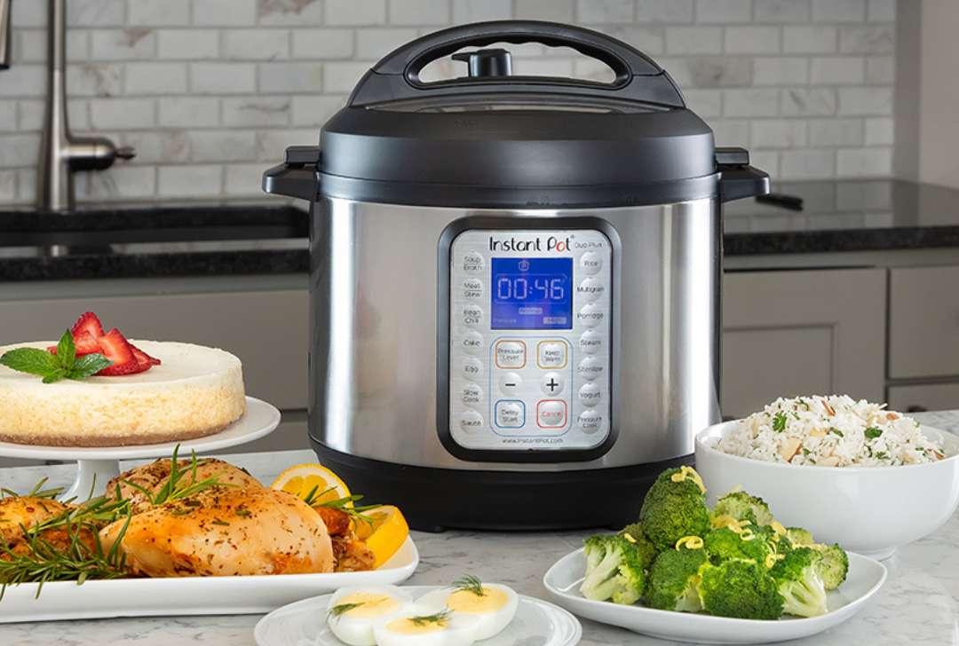 squarerooms instant pot Duo Plus Smart Cooker 9 in 1 pressure cooker food table lifestyle image