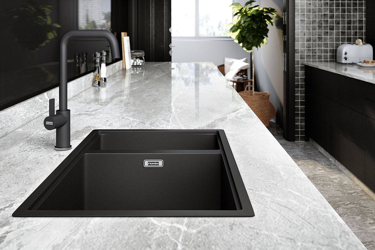 squarerooms kitchen surface modern frane fragranite sink black monochrome countertop