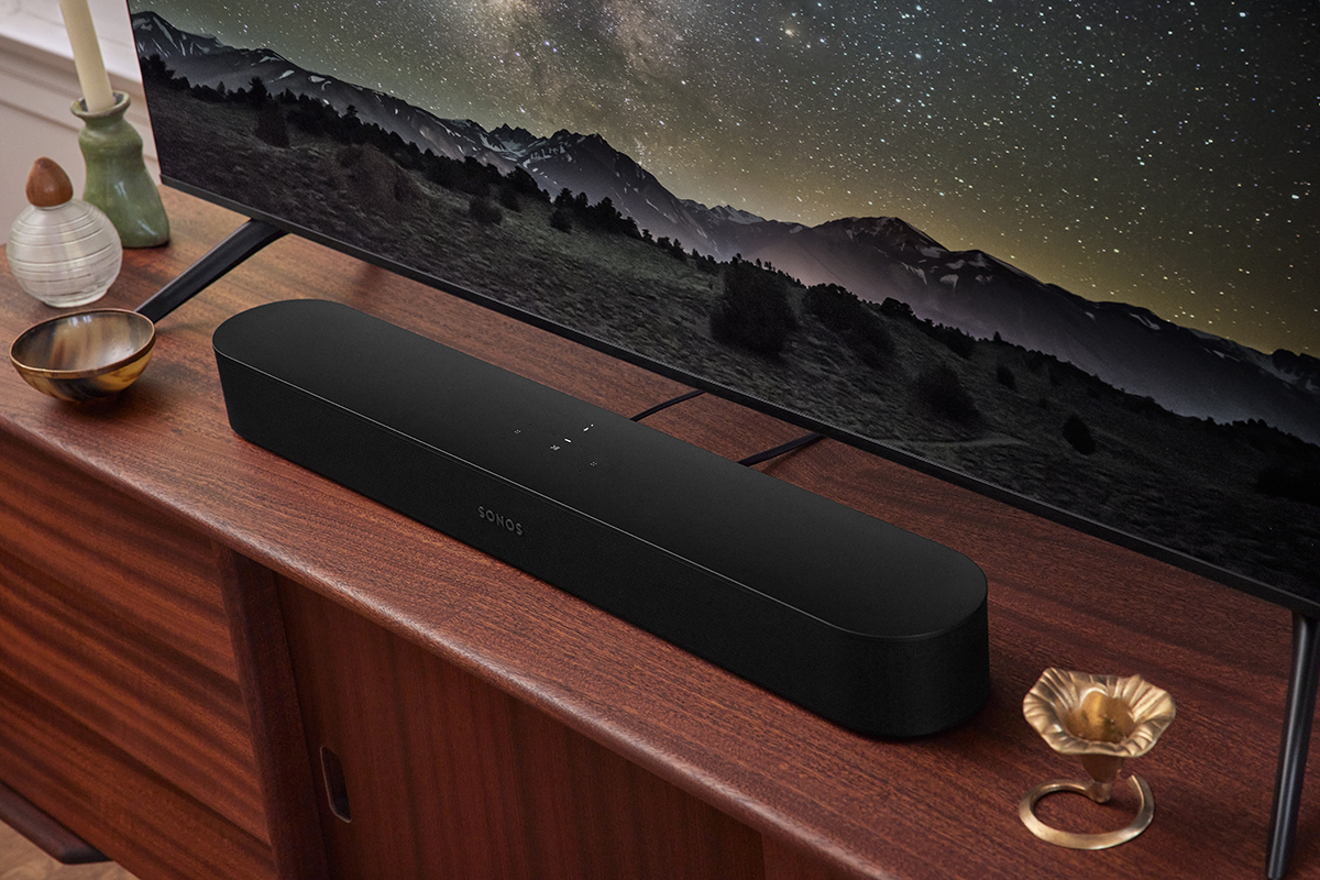 squarerooms sonos beam (gen 2) soundbar speaker home tv music film movie immersive audio black wood console