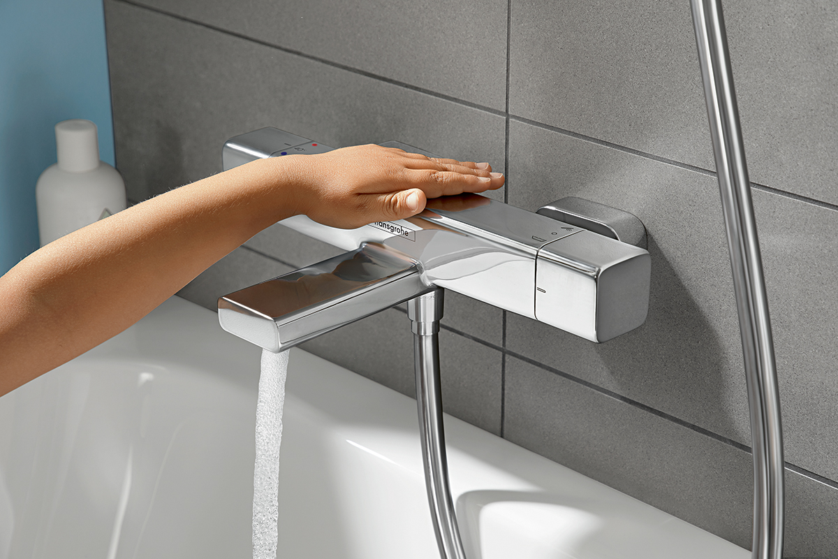squarerooms hansgrohe shower croma e range bathroom new hand thermostat cool hot tap flow water bathtub
