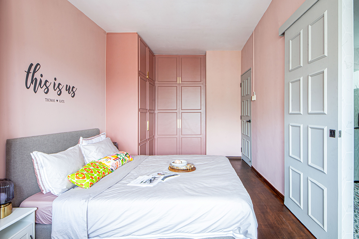 squarerooms distinctidentity home renovation hdb flat maisonette contemporary eclectic look pink bedroom white