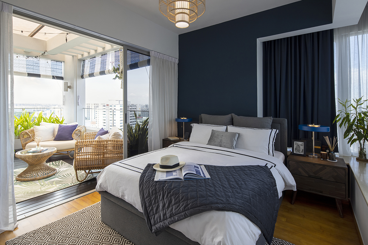 squarerooms home philosophy condominium unit design makeover renovation contemporary style look luxurious decor modern dark blue master primary bedroom open space concept layout