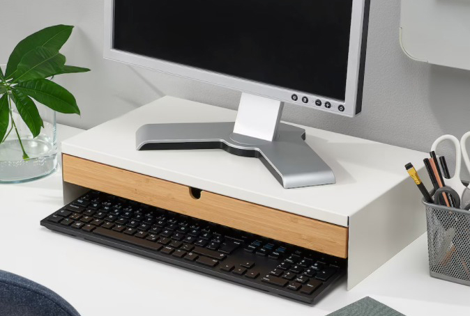 squarerooms ikea laptop computer monitor stand with drawer and space for keyboard storage