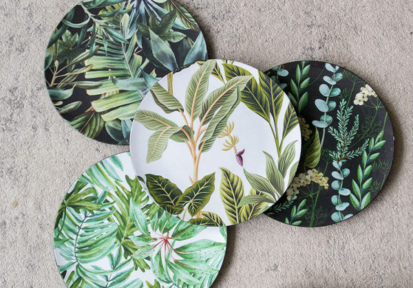 squarerooms nook and cranny tropical botanical leaf print plates
